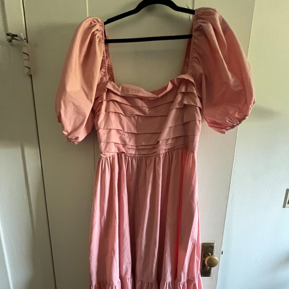 Abercrombie & Fitch Emerson Poplin Puff Sleeve Midi Dress in Pink (Size L)